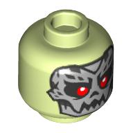 Tête de minifigurine Roi des os, masque de crâne argenté, motif imprimé yeux rouges (Minifig Head Bone King, Silver Skull Mask, Red Eyes Print)