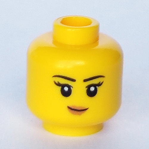 Tête de minifigurine, lèvres roses, motif : sourire / en colère (Minifig Head, Pink Lips, Smile / Angry Print)