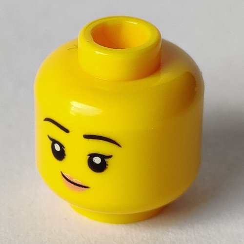 Tête de minifigurine, lèvres roses, sourire tordu/surpris visage motif imprimé (Minifig Head, Pink Lips, Crooked Smile/Surprised Face Print)