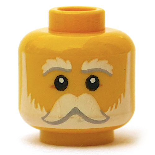 Tête de minifigurine Capitaine de traversier, sourcils blancs, grosse moustache et barbe, motif imprimé pattes d'oie (Minifig Head Ferry Captain, White Eyebrows, Big Mustache and Beard, Crows Feet Print)