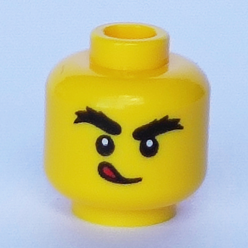 Tête de minifigurine, sourcils broussailleux, languette sortant / soufflant motif imprimé (Minifig Head, Bushy Eyebrows, Tongue Sticking Out / Blowing Print)