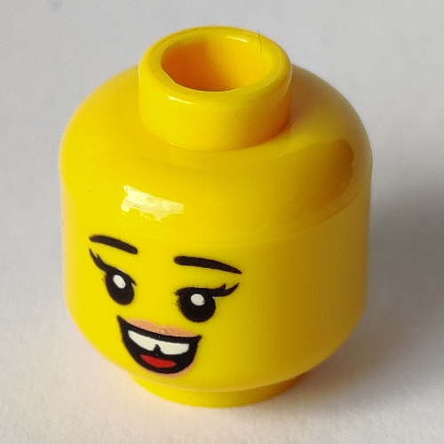 Tête de minifigurine, sourire bouche ouverte, espace dans les dents, grand sourire motif imprimé (Minifig Head, Open Mouth Smile, Gap in Teeth, Big Grin Print)