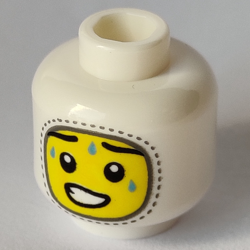 Tête de minifigurine, cagoule, perles de sueur, sourire tordu (crange) motif imprimé (Minifig Head, Balaclava, Sweat Beads, Crooked Smile (Cringe) Print)