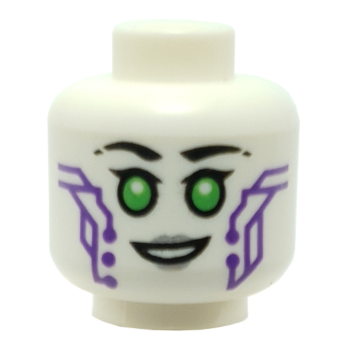 Tête de minifigurine p.i.x.a.l, yeux verts, motif imprimé circuit violet foncé (Minifig Head P.I.X.A.L, Green Eyes, Dark Purple Circuitry Print)