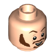 Tête de minifigurine marv marchands avec des sourcils brun rougeâtre, moustache, favoris sourcils soulevés / fer en colère motif imprimé [hollow tenon] (Minifig Head Marv Merchants with Reddish Brown Eyebrows, Mustache, Sideburns Raised Eyebrow/Angry Iron ImPrint Print [Hollow Stud])