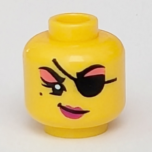 Tête de minifigurine, fard à paupières rose, Freckle, noir œil Patch motif imprimé [tenon creux] (Minifig Head, Pink Eye Shadow, Freckle, Black Eye Patch Print [Hollow Stud])