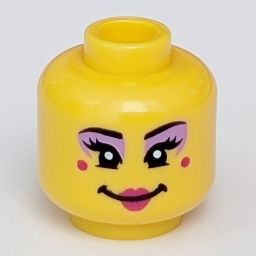 Tête de minifigurine, fard à paupières magenta, lèvres rouges, Motif imprimé Points rouges (Minifig Head, Magenta Eye Shadow, Red Lips, Red Dots Print)