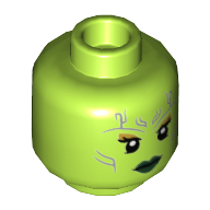 Tête de minifigurine Gamora, Décorations en argent, lèvres vert foncé, bouche ouverte / bouche fermée Motif imprimé neutre (Minifig Head Gamora, Silver Decorations, Dark Green Lips, Open Mouth Sneer / Closed Mouth Neutral Print)