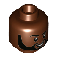 Tête de minifigurine T'Challa, barbe, sourcil levé, motif : sourire montrant les dents (Minifig Head T'Challa, Beard, Raised Eyebrow, Smile with Teeth Print)