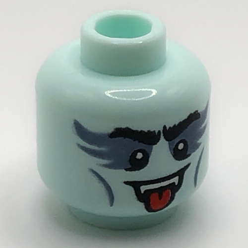 Tête de minifigurine Vampire Guitariste, bouche ouverte, langue, crocs, motif : fard à paupières bleu sable (Minifig Head Vampire Guitarist, Open Mouth, Tongue, Fangs, Sand Blue Eye Shadow Print)
