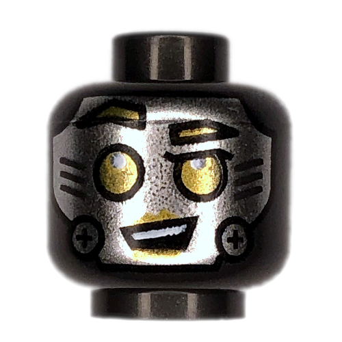 Tête de minifigurine Bot chantant, visage de robot argenté, motif : yeux jaunes (Minifig Head Sing Bot, Silver Robot Face, Yellow Eyes Print)