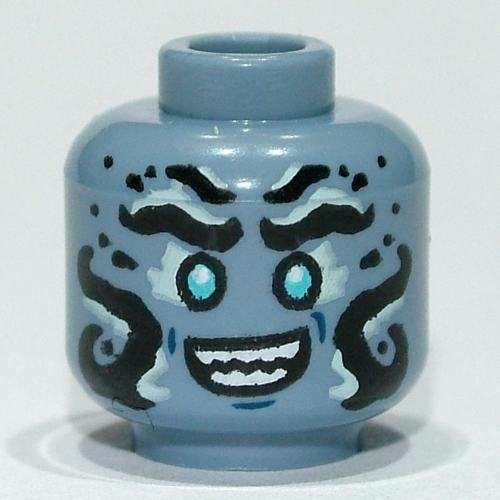 Tête de minifigurine prince benthomaar, yeux azur, marques noires, motif : sourire / en colère (Minifig Head Prince Benthomaar, Azure Eyes, Black Markings, Smile / Angry Print)