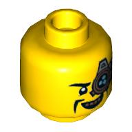 Tête de minifigurine le mécanicien, monocle avec 3 points d'azur, grand motif imprimé de sourire (Minifig Head The Mechanic, Monocle with 3 Azure Dots, Big Grin Print)