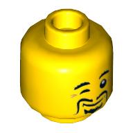 Tête de minifigurine, œil droit clignotement, motif imprimé moustache longue (Minifig Head, Right Eye Winking, Long Moustache Print)