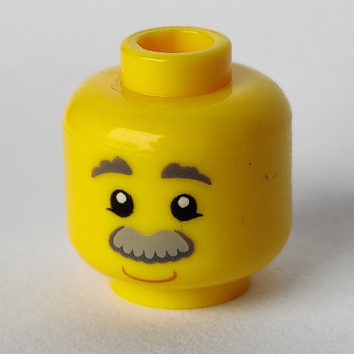 Tête de minifigurine, sourcils gris bleuté foncé, moustache gris bleuté clair, Sourire / Langue rouge Motif imprimé collant (Minifig Head, Dark Bluish Gray Eyebrows, Light Bluish Gray Moustache, Smile / Red Tongue Sticking Out Print)