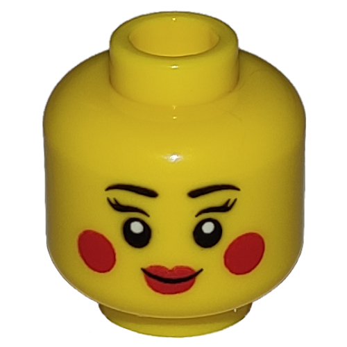 Tête de minifigurine, Joues et lèvres rouges, sourire, motif : bouche ouverte / bouche fermée (Minifig Head, Red Cheeks and Lips, Smile, Open Mouth / Closed Mouth Print)