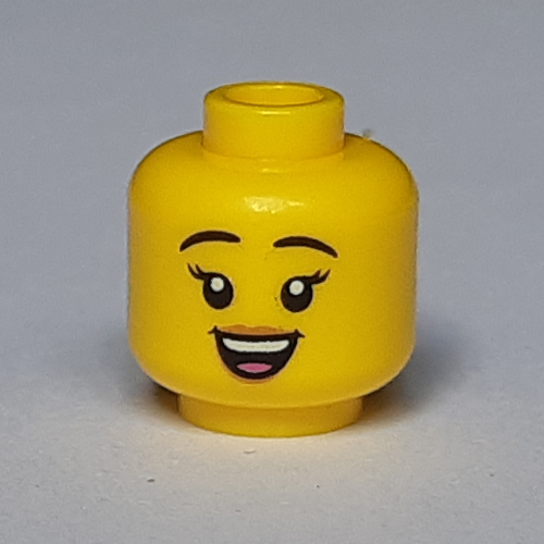 Tête de minifigurine, lèvres pêche, motif : sourire bouche ouverte / lunettes de soleil (Minifig Head, Peach Lips, Open Mouth Smile / Sunglasses Print)