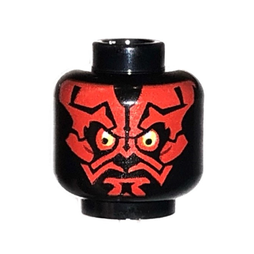 Tête de minifigurine Dark Maul, visage rouge, motif : yeux jaunes et blancs (Minifig Head Darth Maul, Red Face, Yellow/White Eyes Print)