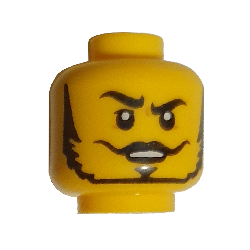 Tête de minifigurine grave, barbe fine, moustache, sourcil levé, yeux fermés / yeux ouverts motif imprimé (Minifig Head Gravis, Thin Beard, Mustache, Raised Eyebrow, Closed Eyes / Open Eyes Print)