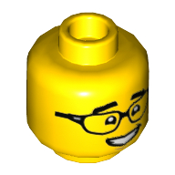 Tête de minifigurine, Sourcils épais, Lunettes / Pas de lunettes motif imprimé (Minifig Head, Thick Eyebrows, Glasses / No Glasses Print)
