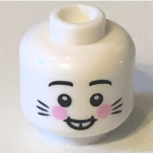 Tête de minifigurine lapin / lapin, avec des dents de buck, moustaches, blushs roses motif imprimé (Minifig Head Rabbit / Bunny, with Buck Teeth, Whiskers, Pink Blushes Print)