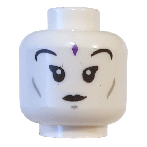 Tête de minifigurine Princesse Vania, Bindi pourpre foncé, cils et sourcils, motif : bouche ouverte / bouche fermée (Minifig Head Princess Vania, Dark Purple Bindi, Eyelashes and Eyebrows, Open Mouth / Closed Mouth Print)