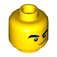 Tête de minifigurine Monkie Kid, sourcils épais, sourire moyen / motif imprimé en colère (Minifig Head Monkie Kid, Thick Eyebrows, Mean Smirk / Angry Print)