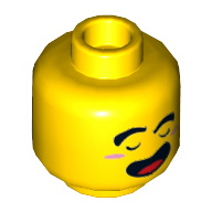 Tête de minifigurine de moine enfant, les yeux fermés avec des marques sous les yeux et la bouche ouverte sourire / colère montrant les dents motif imprimé (Minifig Head Monkie Kid, Closed Eyes with Markings Under Eyes and Open Mouth Smile / Angry Showing Teeth Print)