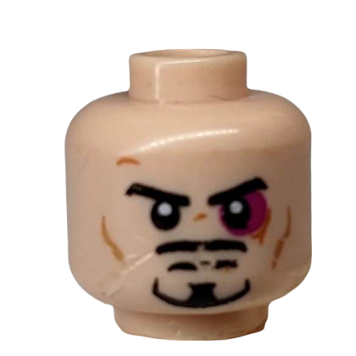 Tête de minifigurine Tony Stark, bouc, sourire / motif imprimé œil meurtri (Minifig Head Tony Stark, Goatee Beard, Smile / Bruised Eye Print)