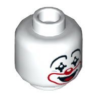 Tête de minifigurine Jimbo Loblo, Clown Make Up, Yeux pointus, Nez rouge et bouche, sourire avec motif imprimé de langue (Minifig Head Jimbo Loblo, Clown Make Up, Pointed Eyes, Red Nose and Mouth, Smile with Tongue Print)