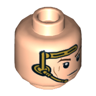 Tête de minifigurine Anakin Skywalker, casque d'or, bouche fermée sourire / motif imprimé en colère (Minifig Head Anakin Skywalker, Gold Headset, Closed Mouth Smile / Angry Print)