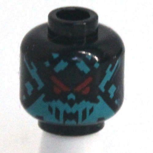 Visière rouge tête figurine, rouge 'V' et bande d'œil avec 9 rayures verticales / visage pixélisé turquoise foncé avec des yeux rouges motif imprimé (Minifig Head Red Visor, Red 'V' and Eye Stripe with 9 Vertical Stripes / Dark Turquoise Pixelated Face with Red Eyes Print)