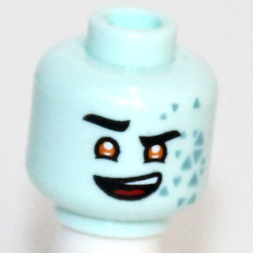 Tête de minifigurine Scott, sourcils, yeux orange, Triangles bleu moyen, Sourire / Mouchoir sur la bouche motif imprimé (Minifig Head Scott, Eyebrows, Orange Eyes, Medium Blue Triangles, Smile / Handkerchief Over Mouth Print)