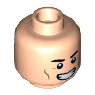 Tête de minifigurine shazam, sourcils épais, jouelines, sourire / bleu métallique éclair yeux motif imprimé (Minifig Head Shazam, Thick Eyebrows, Cheeklines, Smile / Metallic Blue Lightning Bolt Eyes Print)