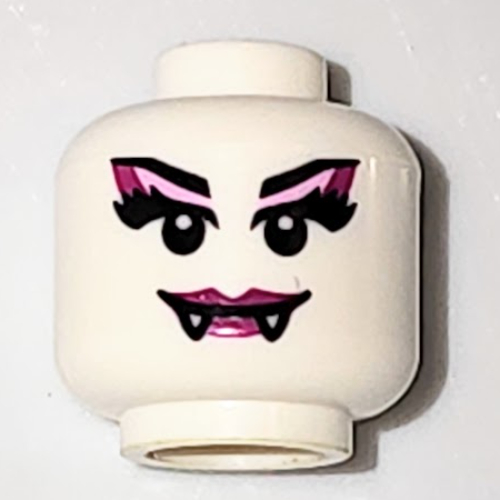 Tête de minifigurine dame araignée, lèvres magenta, crocs et ombre à paupières magenta (Minifig Head Spider Lady, Magenta Lips, Fangs and Magenta Eye Shadow)