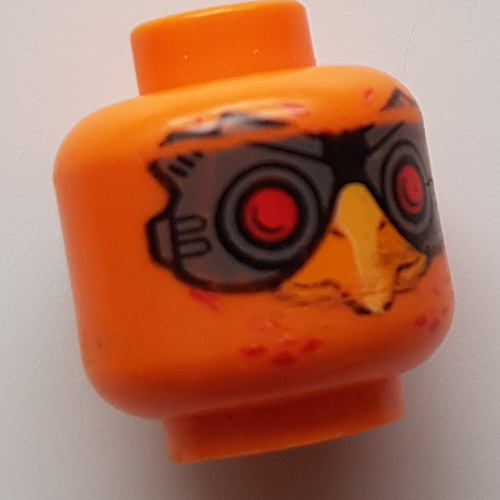 Tête de minifigurine phénix, yeux rouges et lunettes de protection gris bleuté foncé, bec (Minifig Head Phoenix, Red Eyes and Dark Bluish Gray Goggles, Beak)