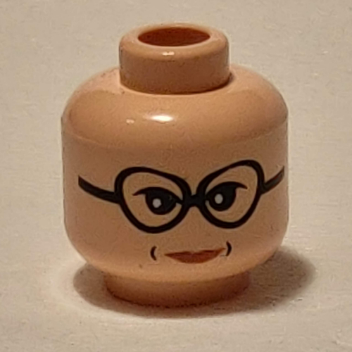 Tête de minifigurine Sybill Trelawney, grandes lunettes, rouge à lèvres, motif : air sévère [tenon creux] (Minifig Head Sybill Trelawney, Large Glasses, Lipstick, Stern Print [Hollow Stud])