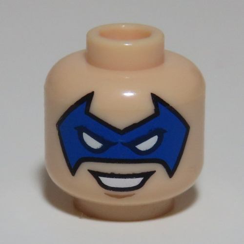 Tête de minifigurine Trickster, masque bleu Pointu, ouvert Motif imprimé Sourire [tenon creux] (Minifig Head Trickster, Blue Eyemask Pointed, Open Smile Print [Hollow Stud])