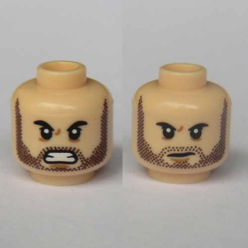Tête de minifigurine d'hiver soldat (bouc), double visage, bouche ouverte, barbe naissante brun foncé [tenon creux] (Minifig Head Winter Soldier (Bucky), Dual Sided, Open Mouth, Dark Brown Stubble Beard [Hollow Stud])