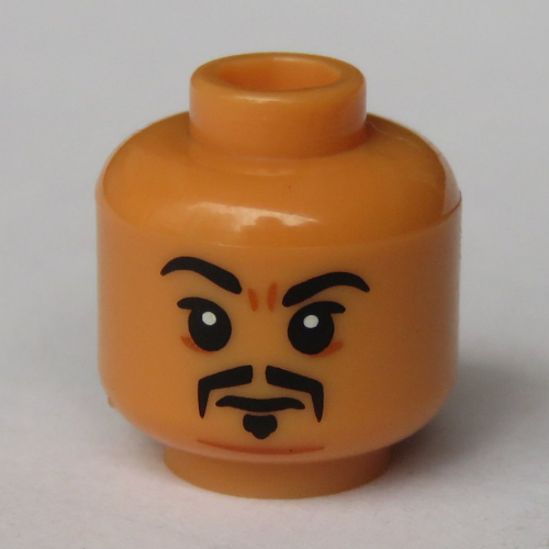 Tête de minifigurine Motif imprimé Wong, moustache, air renfrogné, motif : bouc (Minifig Head Wong, Mustache, Frown, Goatee Print)
