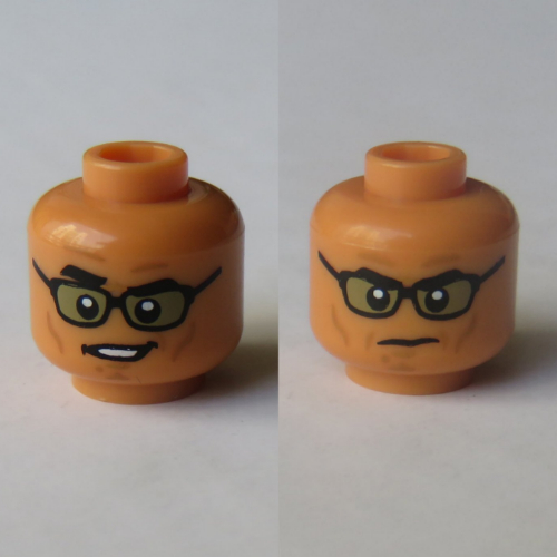 Tête de minifigurine ian malcolm, lunettes, en colère avec la bouche fermée / sourire avec motif imprimé sourcils surélevés (Minifig Head Ian Malcolm, Glasses, Angry with Mouth Closed / Smirk with Raised Eyebrow Print)