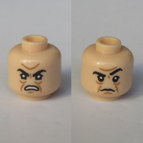 Tête de minifigurine Severus Snape (boggart), double face, bouche fâchée ouverte / sourcil gauche relevé motif imprimé [creux motif imprimé] (Minifig Head Severus Snape (Boggart), Dual Sided, Open Angry Mouth / Raised Left Eyebrow Print [Hollow Print])