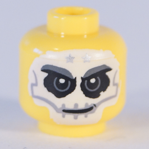 Tête de minifigurine Motif imprimé Mohawk, blanc Face et Two Stars [tenon creux] (Minifig Head Mohawk, White Face and Two Stars Print [Hollow Stud])