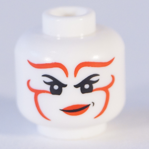 Tête de minifigurine Nya, rouge à lèvres rouge, sourire / regard menaçant motif imprimé (Minifig Head Nya, Red Lipstick, Smile / Scowl Print)