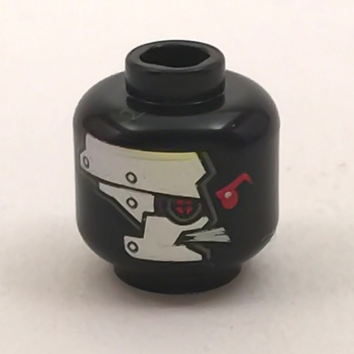 Tête de minifigurine Nindroïde, Placage d'argent, Motif imprimé œil rouge mécanique [tenon creux] (Minifig Head Nindroid, Silver Plating, Mechanical Red Eye Print [Hollow Stud])