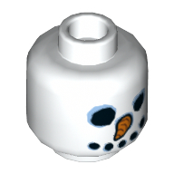 Tête de minifigurine Bonhomme de neige, yeux de charbon, nez de carotte, bouche de charbon (Minifig Head Snowman, Coal Eyes, Carrot Nose, Coal Mouth)