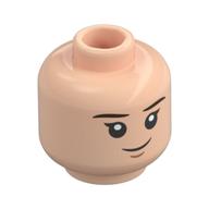 Tête de minifigurine, Sourcils bruns rougeâtres, Sourire léger / Motif imprimé effrayé (Minifig Head, Reddish Brown Eyebrows, Slight Smile / Scared Print)