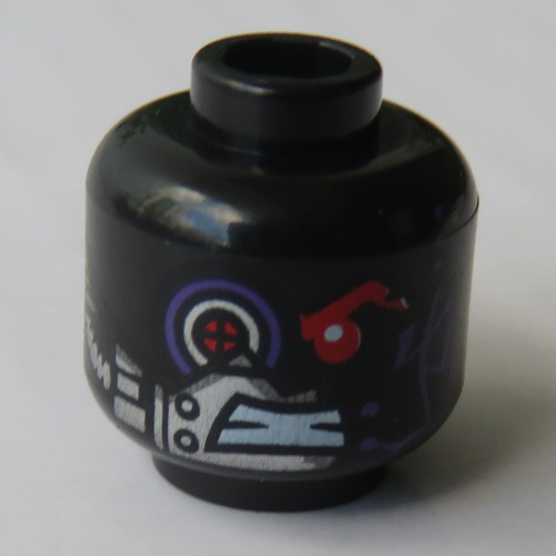 Tête de minifigurine Nindroïde, Robot œil Rouge, œil Mécanique, Placage motif imprimé [tenon creux] (Minifig Head Nindroid, Robot Red Eye, Mechanical Eye, Plating Print [Hollow Stud])