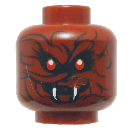 Tête de minifigurine Général Machia, double visage, yeux rouges, rides, crocs blancs, sourire, légères lignes ondulées / sourire tordu, motif imprimé lignes ondulées proéminentes [tenon creux] (Minifig Head General Machia, Dual Sided, Red Eyes, Wrinkles, White Fangs, Smile, Slight Wavy Lines / Twisted Smile, Prominent Wavy Lines Print [Hollow Stud])