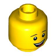 Tête de minifigurine, Sourcils bruns, bouche ouverte Sourire avec dents blanches et motif imprimé Langue rouge (Minifig Head, Brown Eyebrows, Open Mouth Smile with White Teeth and Red Tongue Print)